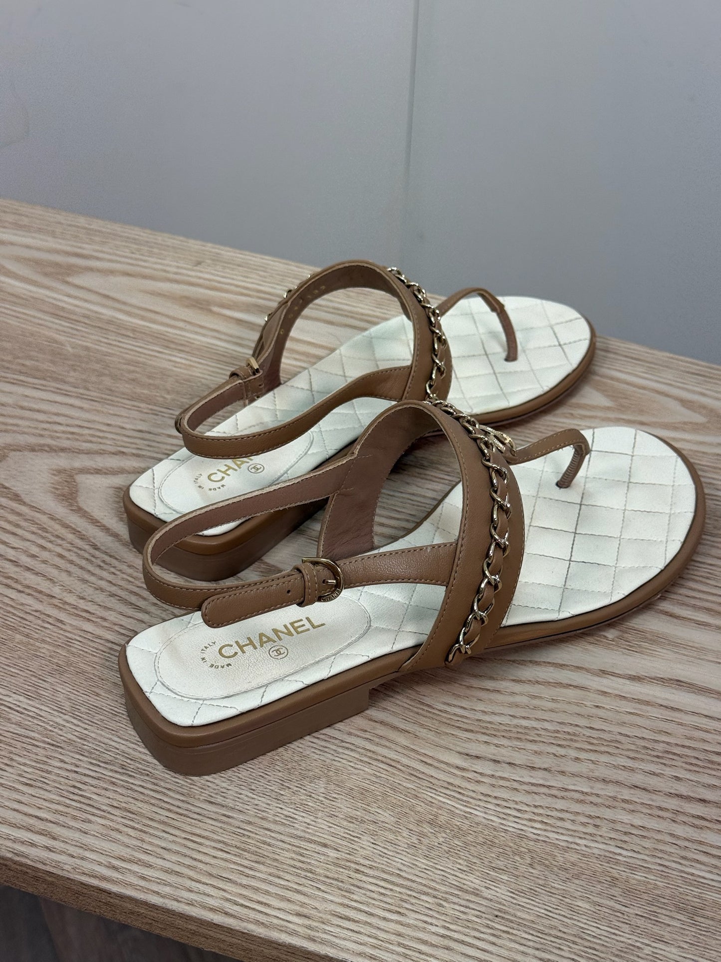 Chanel CC Thong Nude Chain Sandle - UK 7