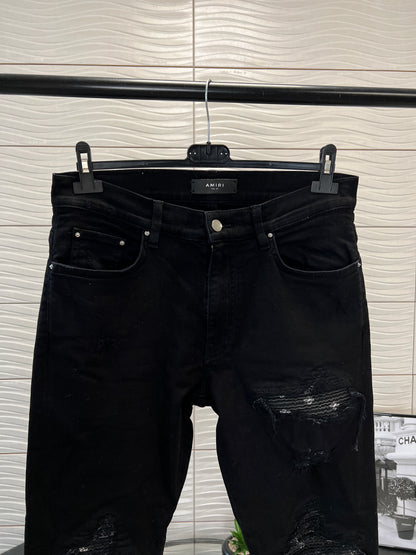 Amiri Black Bandana Distressed Jeans - 33