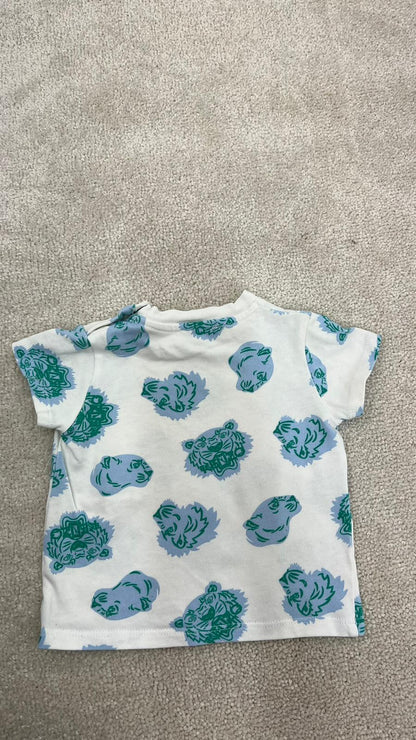 Kids Kenzo beige and blue tiger print t - shirt - 6M