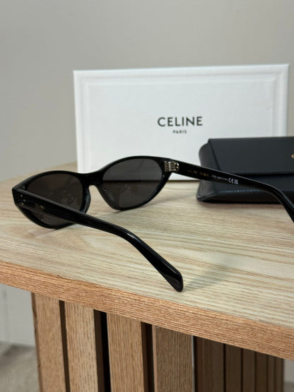 Celine Black Logo Round Slim Curved Sunglasses - One Size