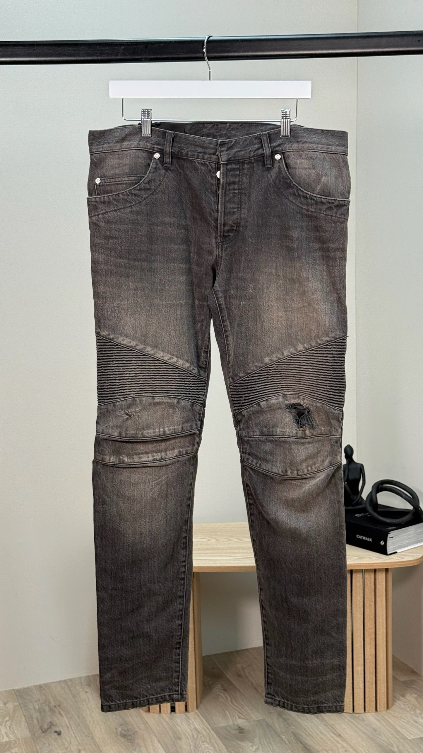 Balmain Black Washed Ribbed Jeans - 32 waist