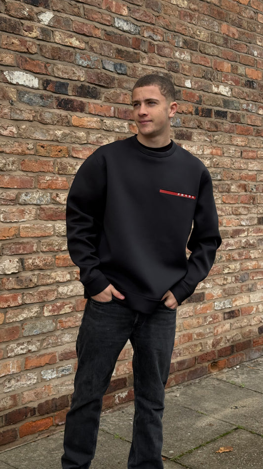 Prada Black Red Logo Technical Jumper - XXXL