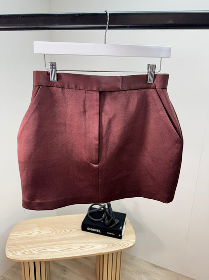 Alex Perry Brown Elle Satin-Crepe Mini Skirt – UK 10