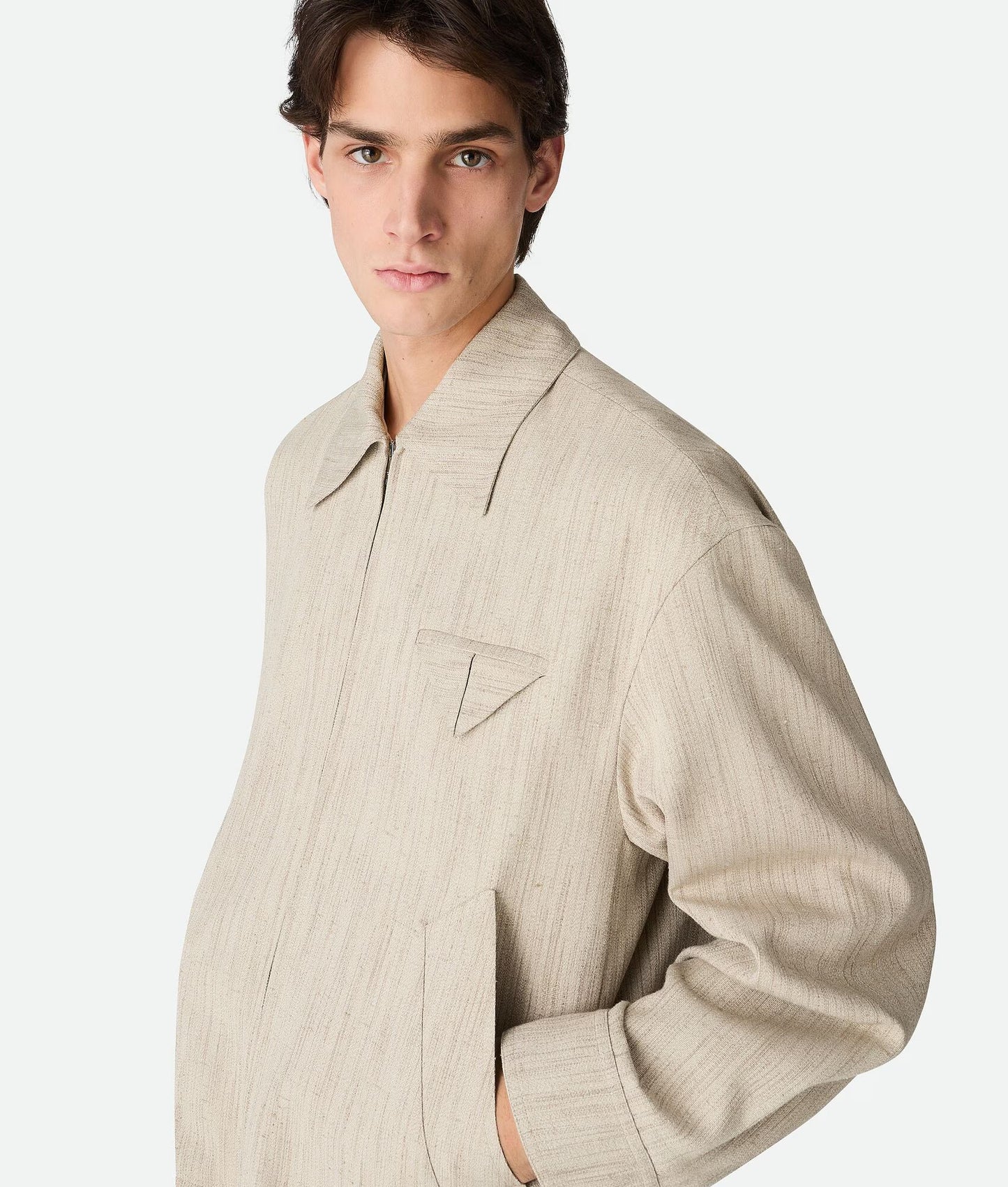 Bottega Veneta Mens Woven Kimono Blouson Natural Jacket - Size 46/Small