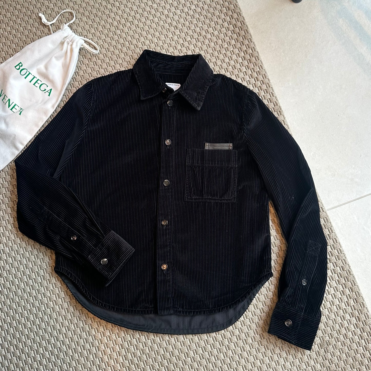 Bottega Veneta Black Ribbed Leather Trimmed Cotton Corduroy Overshirt Jacket - 40/M