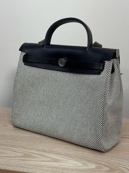 Hermès  Herbag 31 Vache Hunter Toile Quadrille Viking Black White Full Set