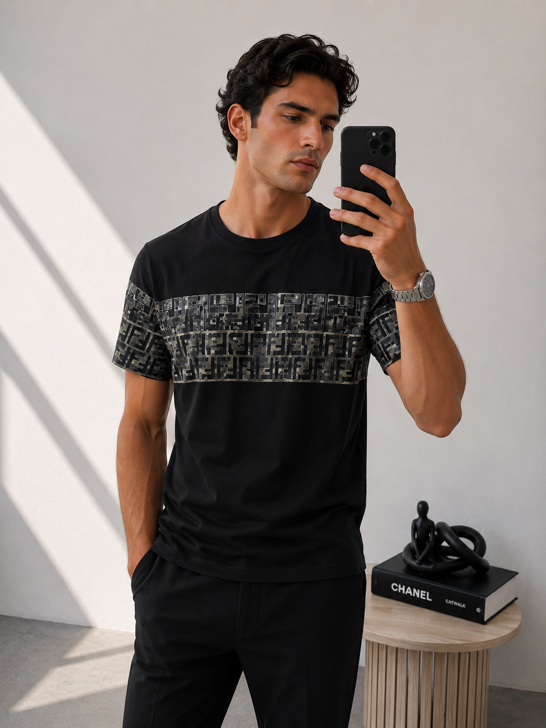 Fendi Black & Camo FF Print T-Shirt – Small
