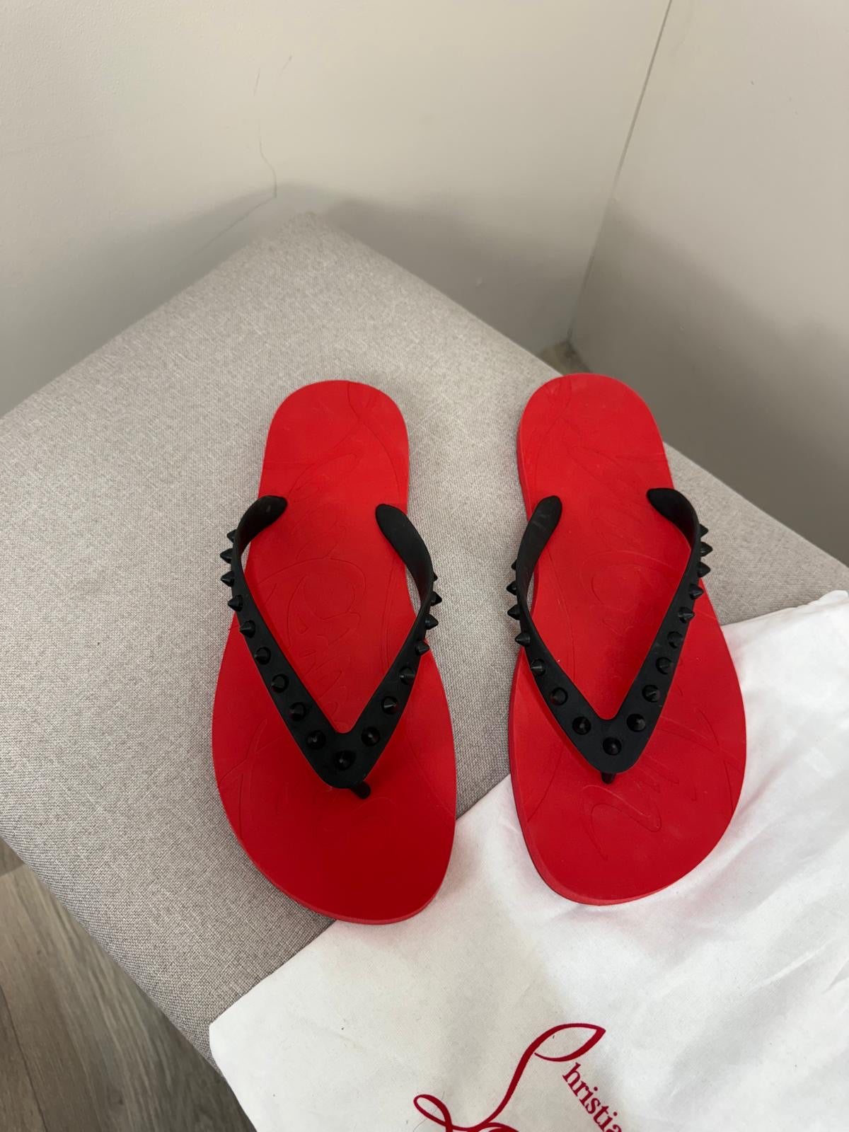 Christian Louboutin Red Spike Donna Flip Flops - UK 7