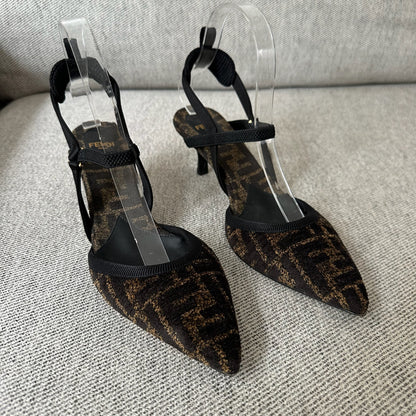 Fendi FF Point Colibri Chenille Slingback Heels-UK 4