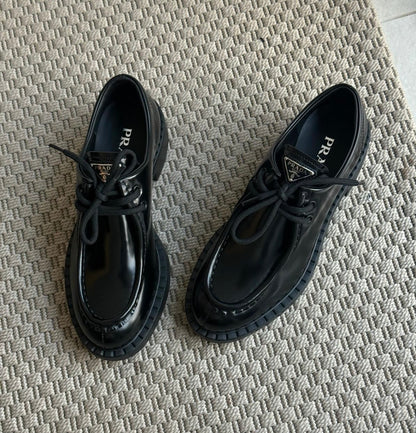 Prada Black Lace Up Loafers - Brand New 39/UK6