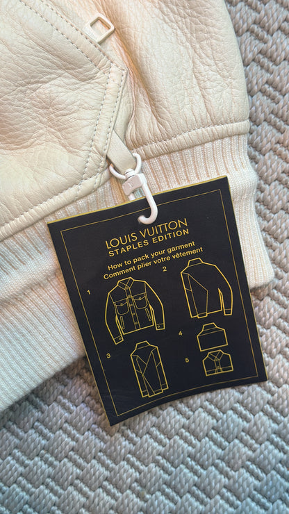 Louis Vuitton White/Cream Staples Edition Leather Aviator Bomber Jacket. collectors item , Brand New - XXL