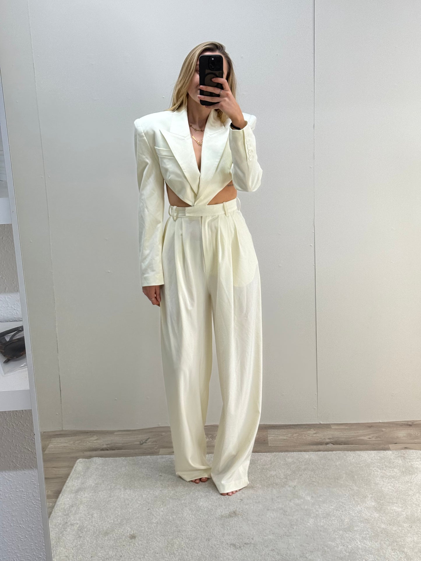 Ronny Kobo Cream Suit Jumpsuit Small
