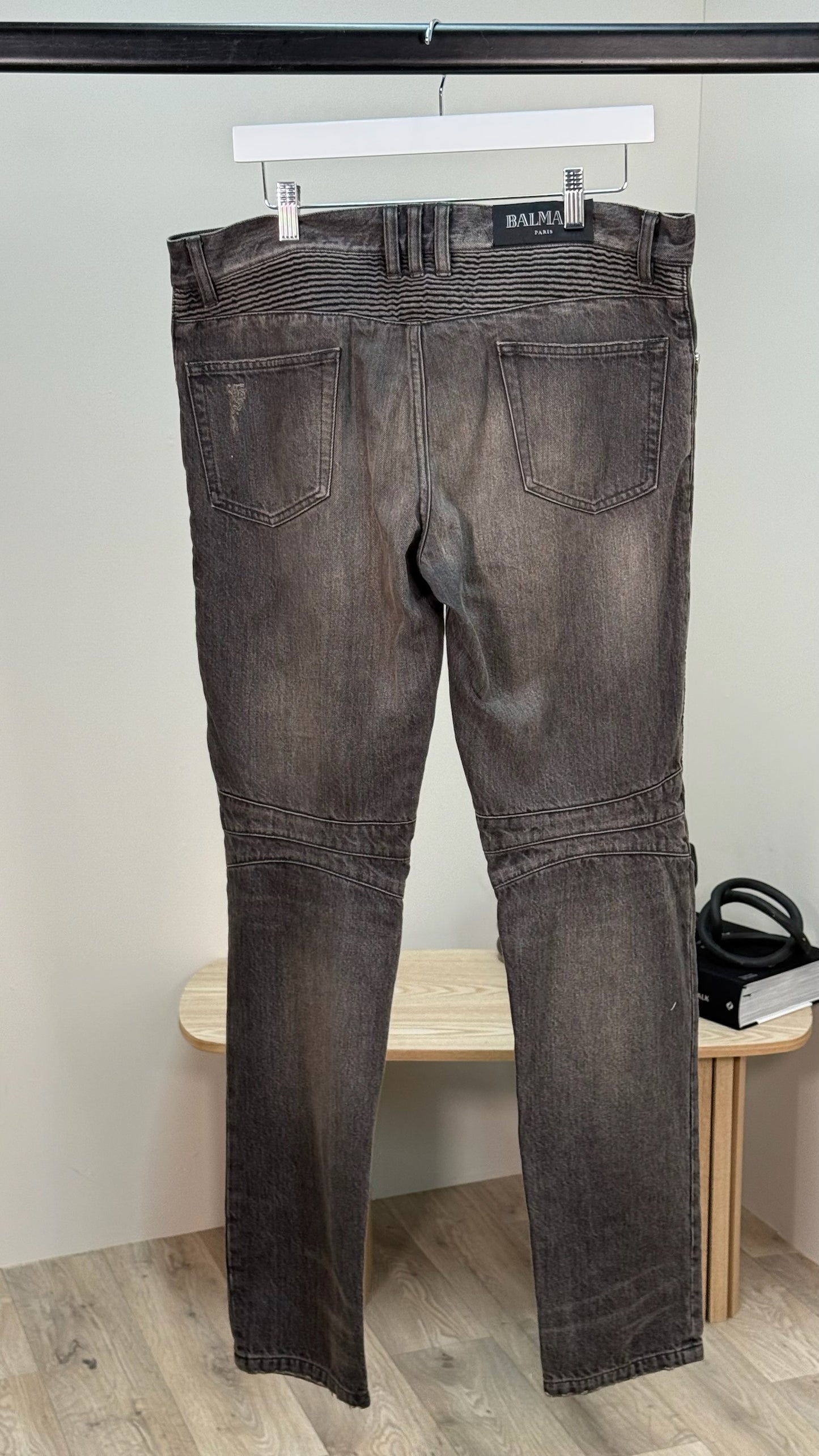 Balmain Black Washed Ribbed Jeans - 32 waist