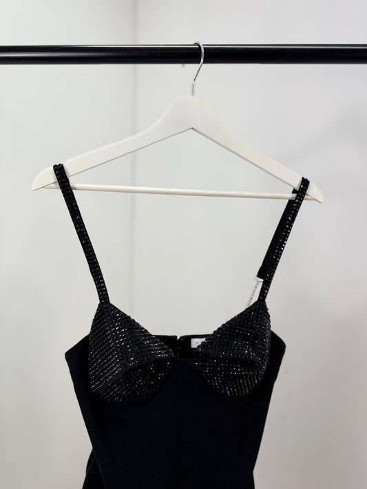 Area Crystal Black embellished jersey Bodysuit - Brand New - Large
