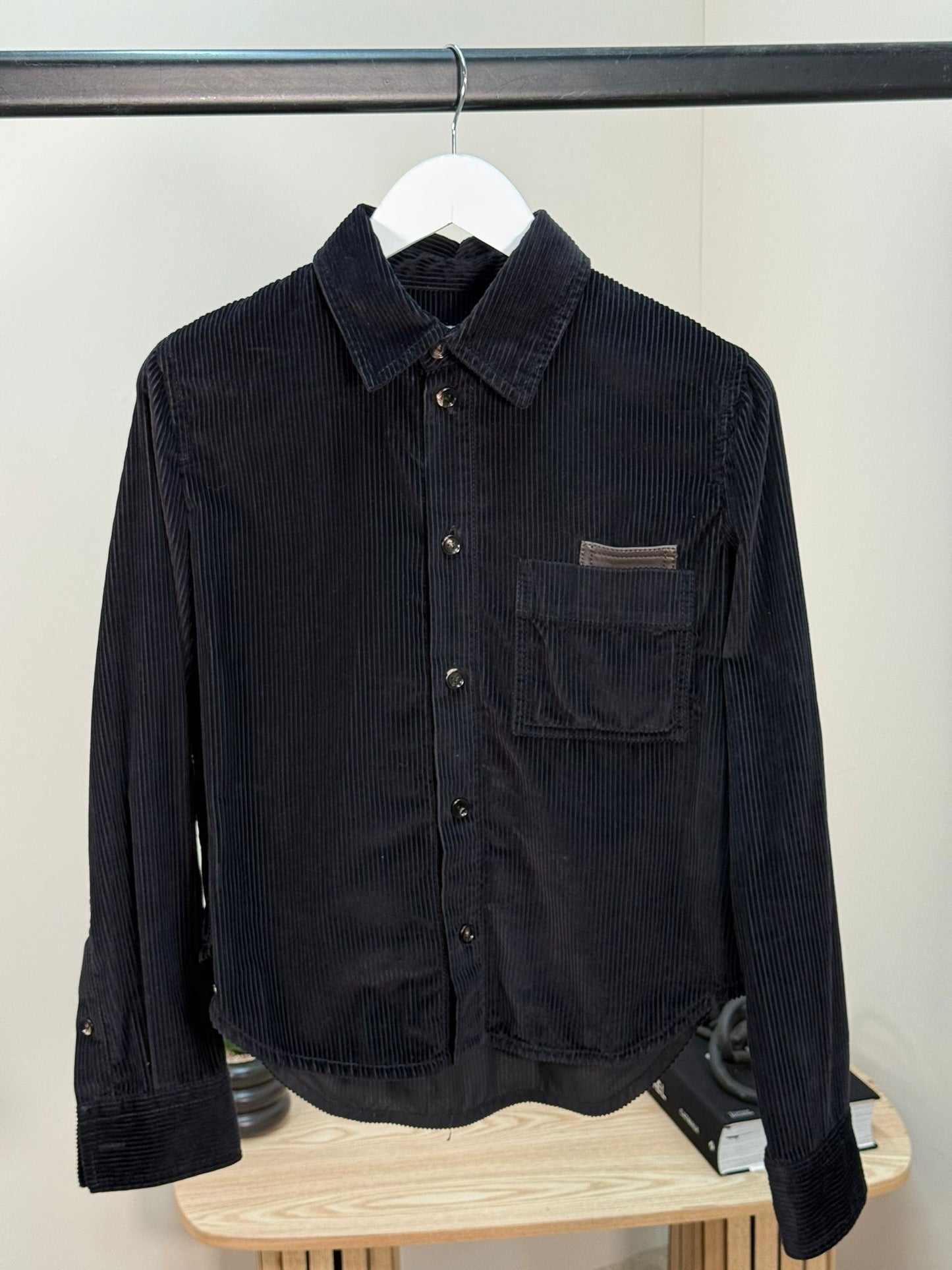 Bottega Veneta Black Ribbed Leather Trimmed Cotton Corduroy Overshirt Jacket - 40/M