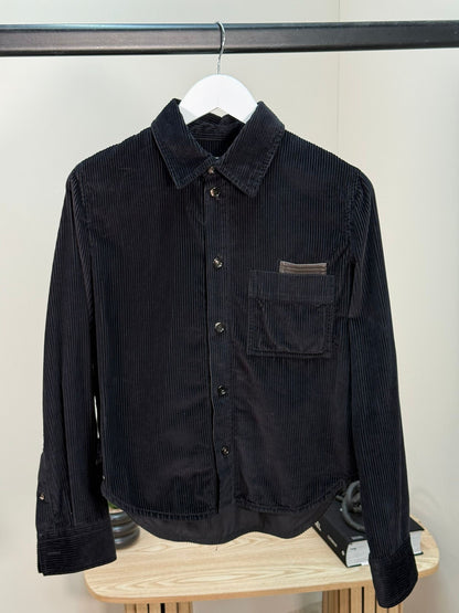 Bottega Veneta Black Ribbed Leather Trimmed Cotton Corduroy Overshirt Jacket - 40/M