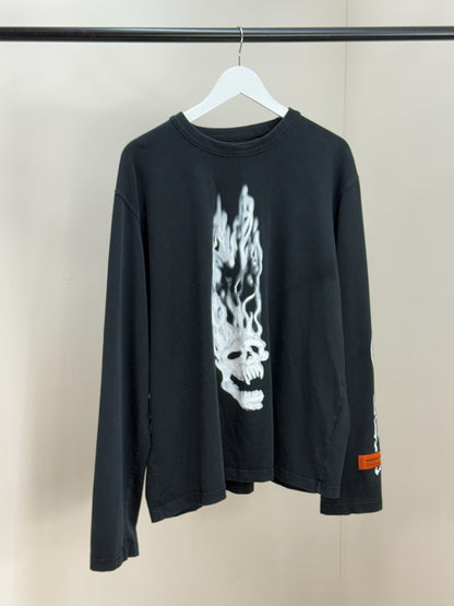 Heron Preston Black Longsleeve Skull Fire T-Shirt-Large