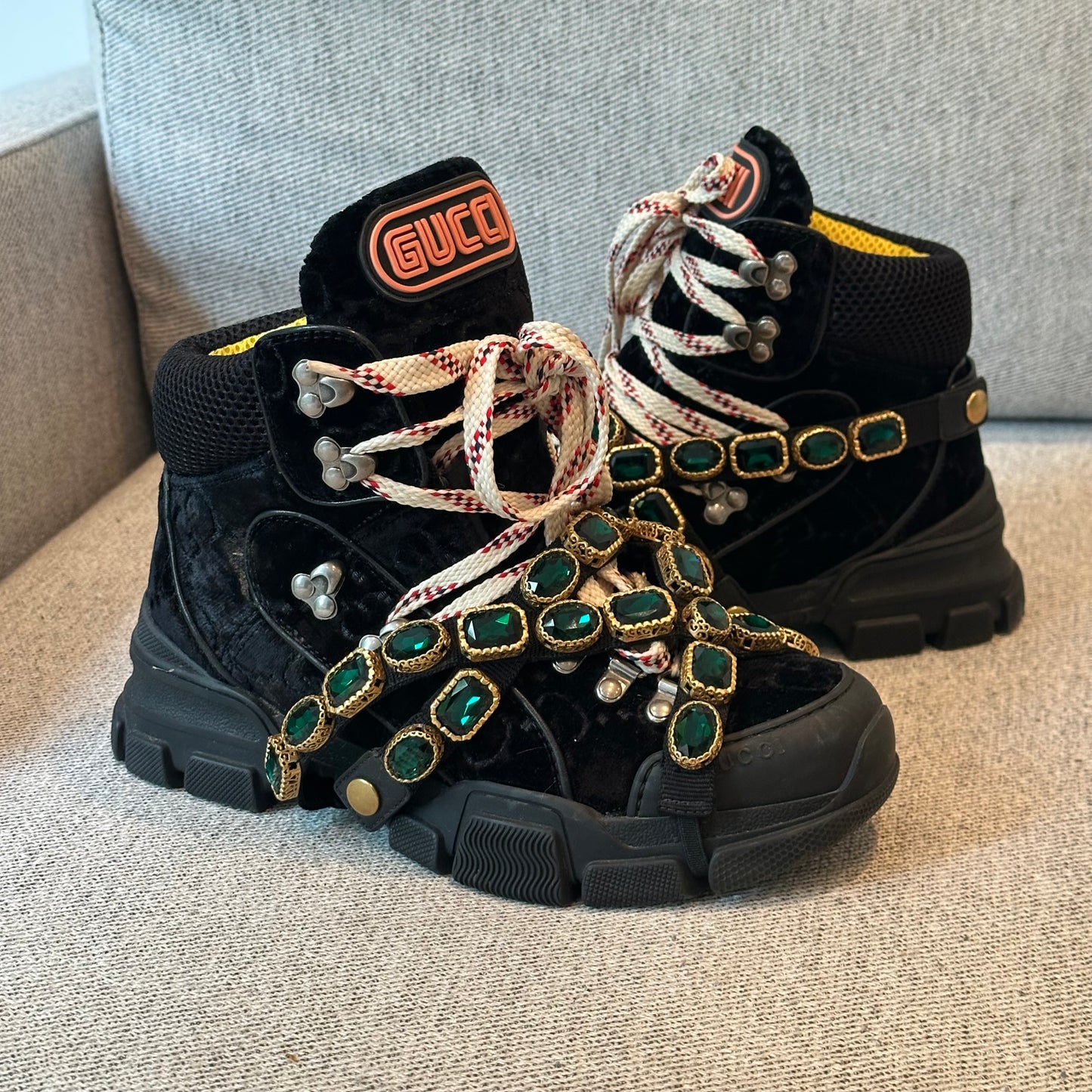 Gucci Black Crystal Velvet Flashtreck Chunky Boots – EU 37.5 / UK 4.5