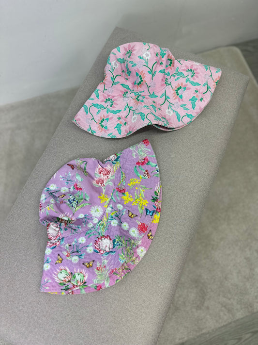 Kids Olga Valentine Floral Purple & Pink Two Sun Hats