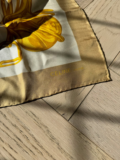 Celine Cream Gold Carré En Soie Silk Scarf – 85 x 85 cm