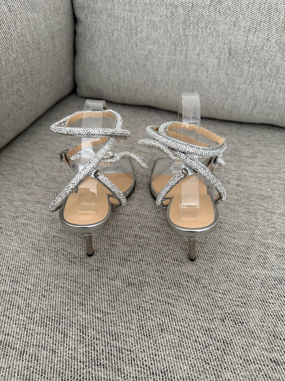 Mach & Mach Silver Sequin Diamanté Bow Heels - UK 6.5 - Suited for UK 4.5