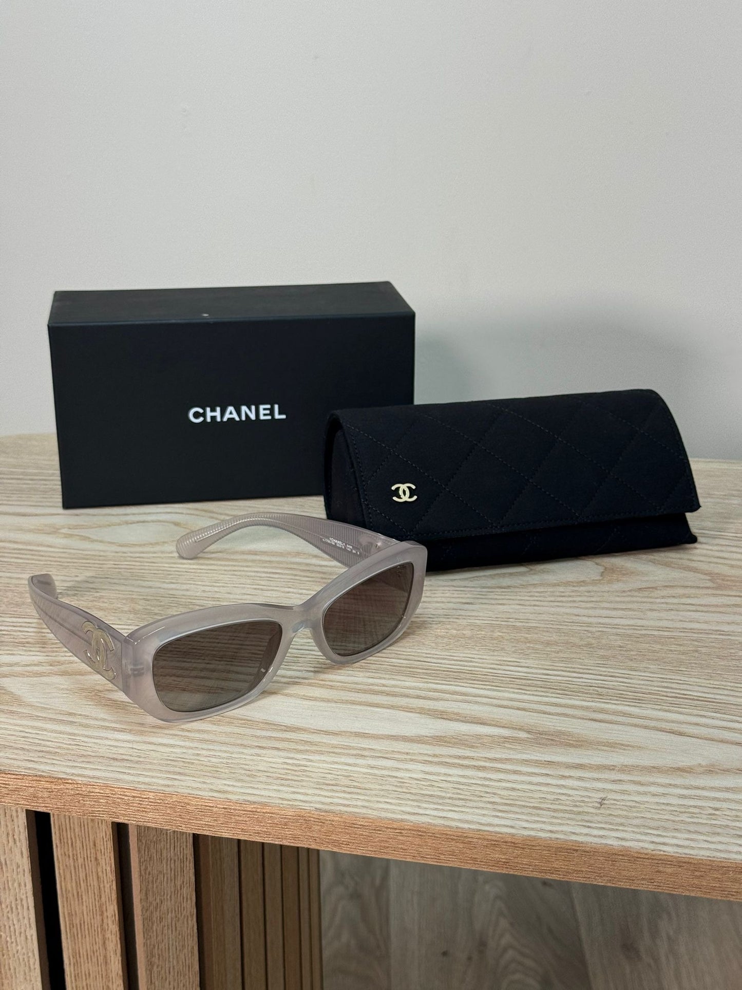Chanel Grey Clear CC Logo Sunglasses - One Size