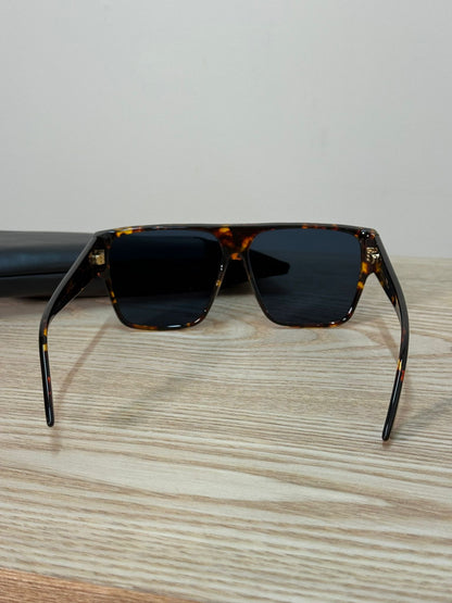 Dior Brown Tortoise Flat Top Aviator Blue Lens Sunglasses - One Size