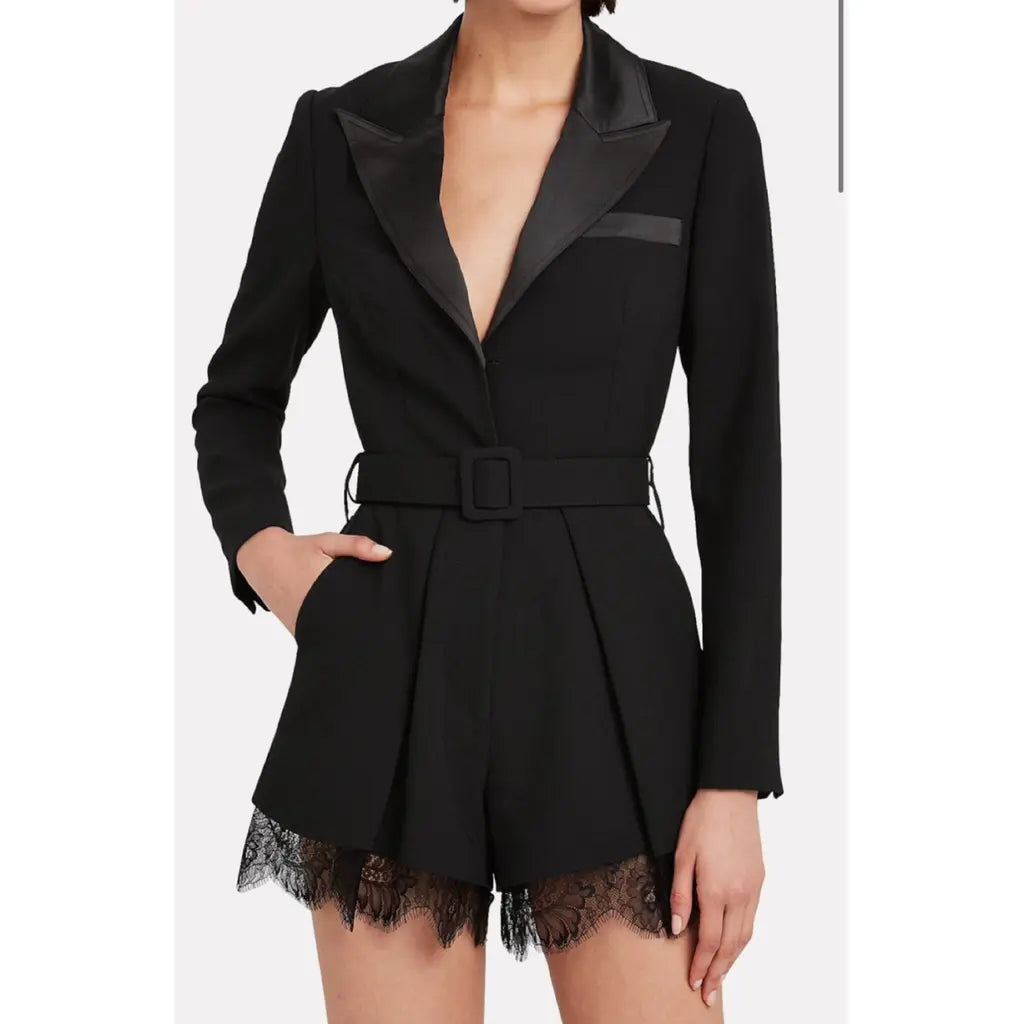 Self-Portrait Black Lace Trim Playsuit Romper-XS