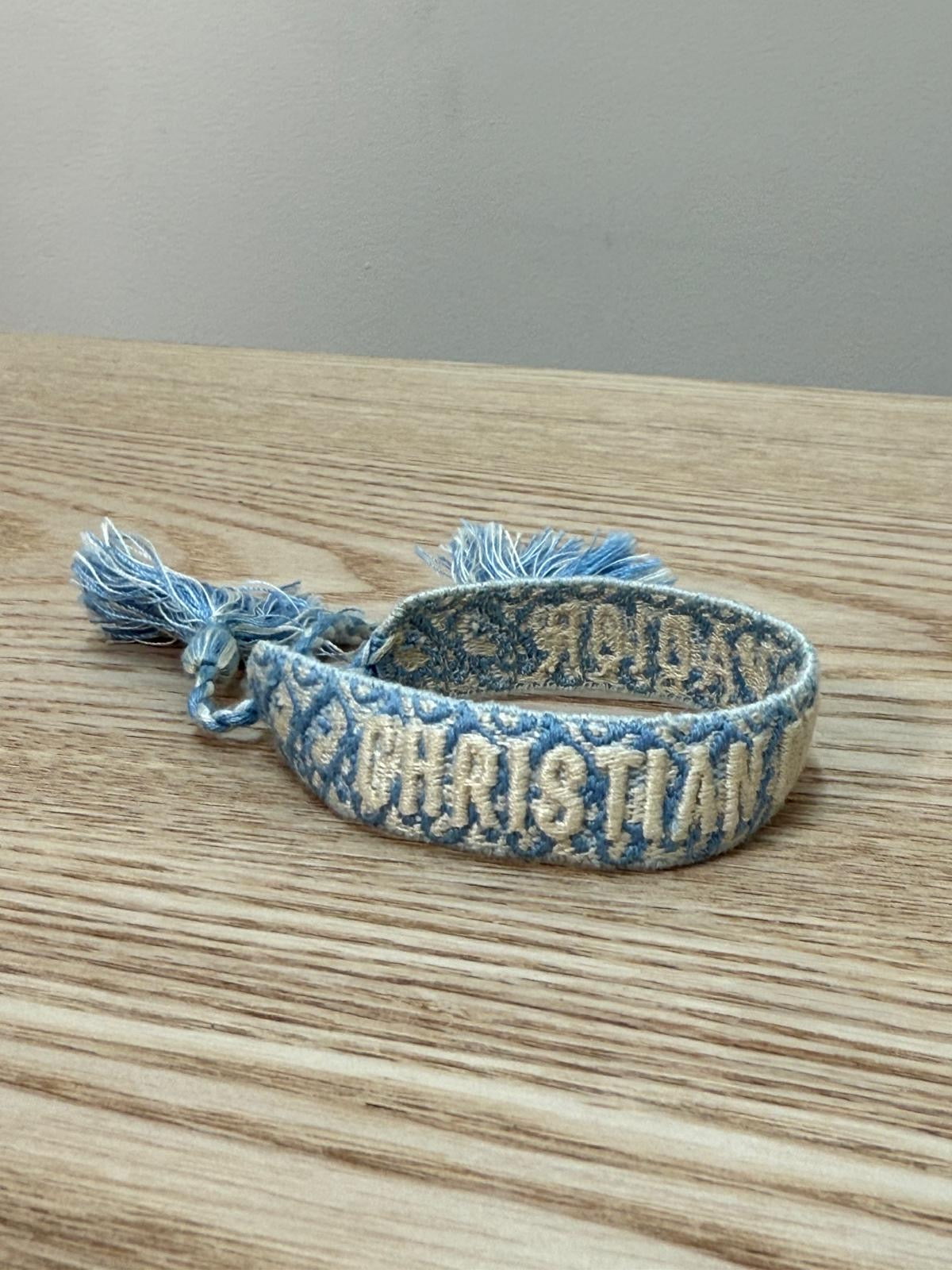 Dior Blue White Pattern Woven 'J'Adior' Friendship Bracelet - One Size