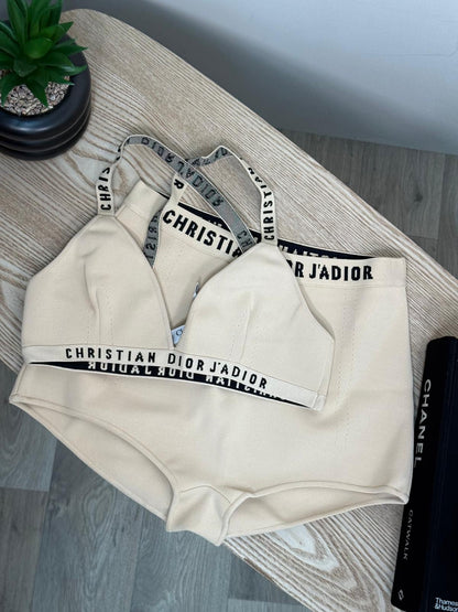 Dior Nude And Black Bralette High-Waisted Shorts Set - Large Top / Medium Pants