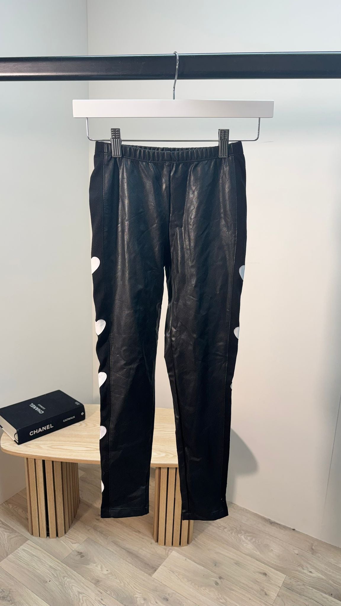 Kids Monnalisa White Heart Leather-Look Leggings – Age 10