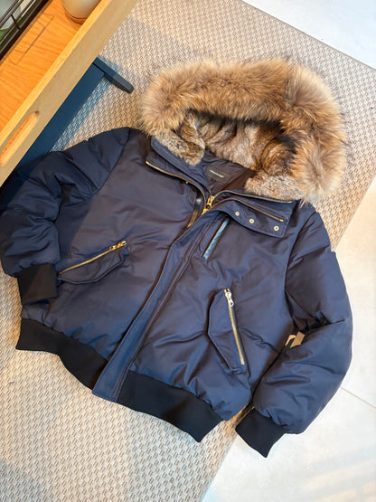 Mackage Navy Dixon-X Fur Trim Hooded Puffer Jacket – 42/XL