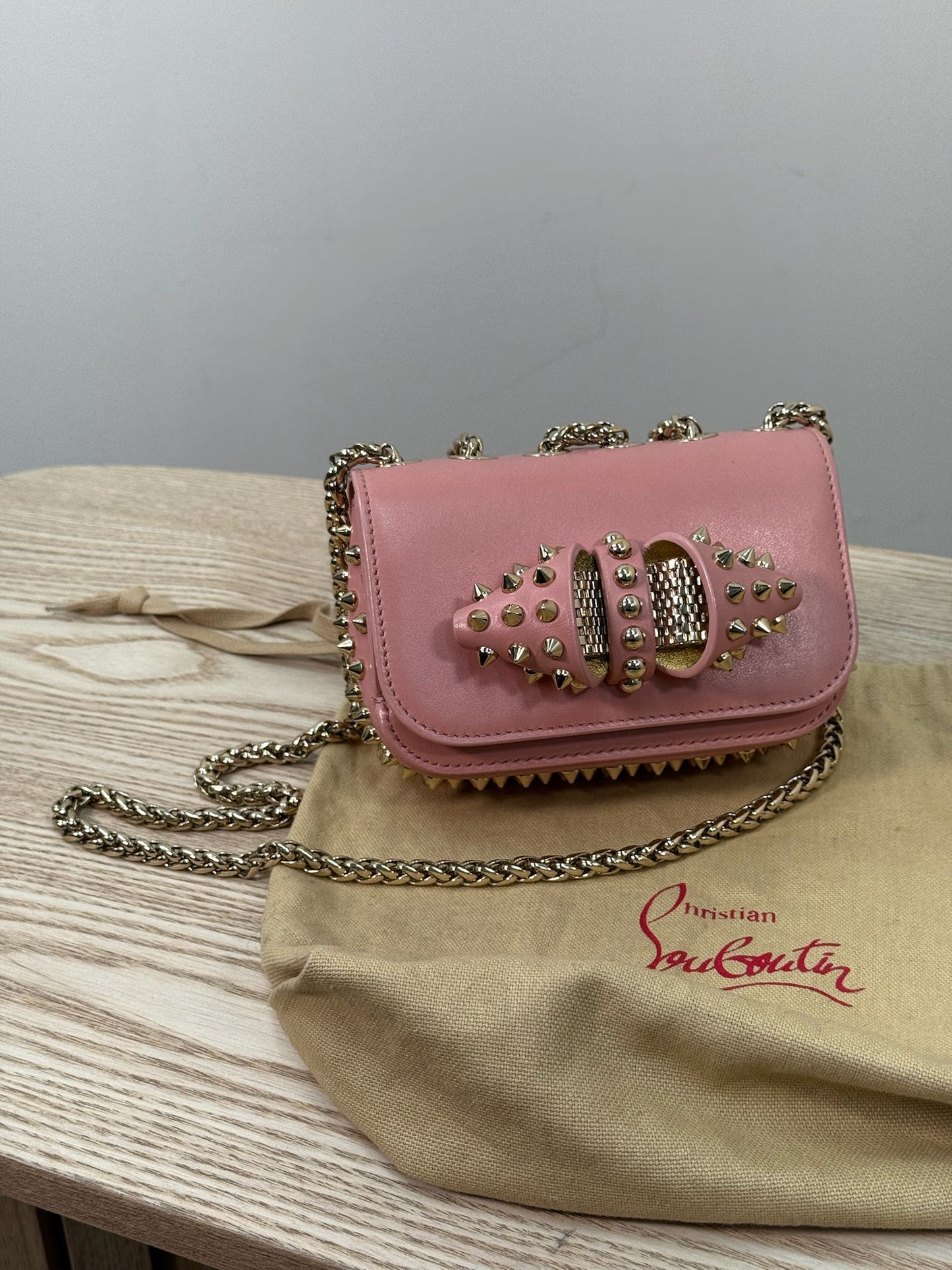 Chrisitan Louboutin Pink Leather Spiked Sweet Charity Bag - One Size