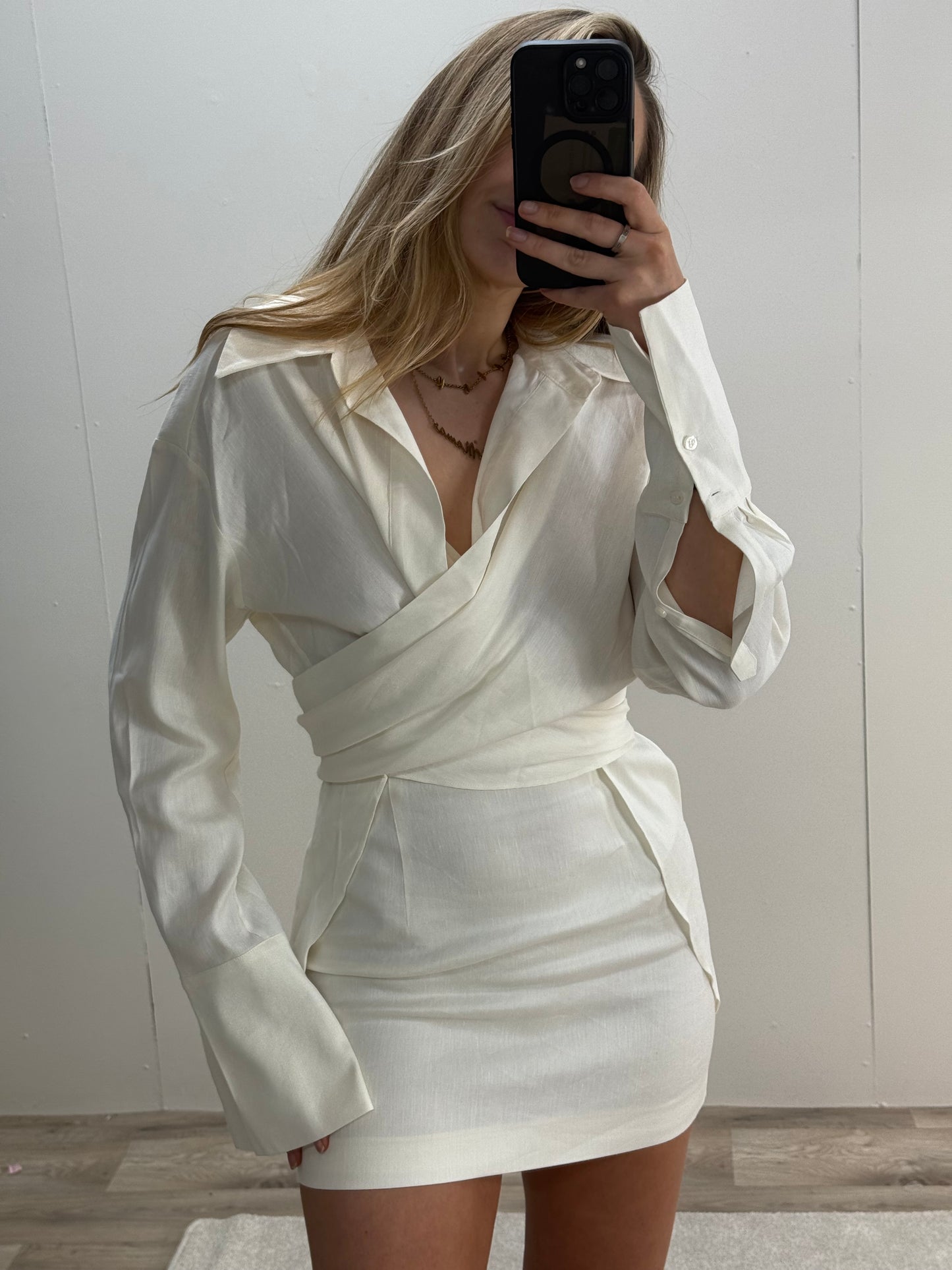Gauge81 Egg Shell Linen Tie Shirt And Skirt Set - XS/S
