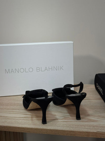 Manolo Blahnik Black Suede Buckle Front Pump Heels - UK 4.5
