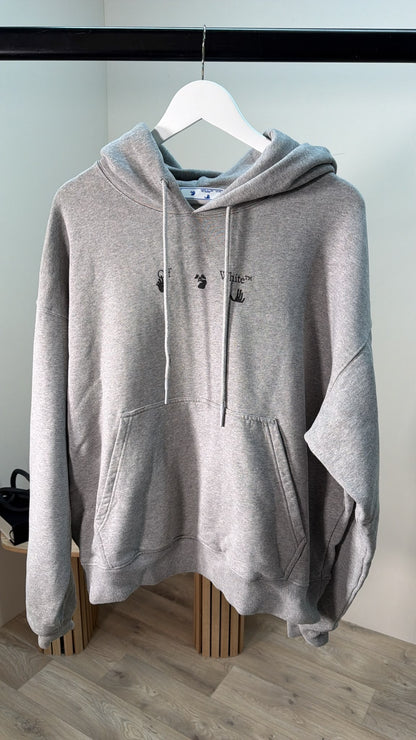Off-White Grey Small Hand Marker Logo Hoodie – Medium