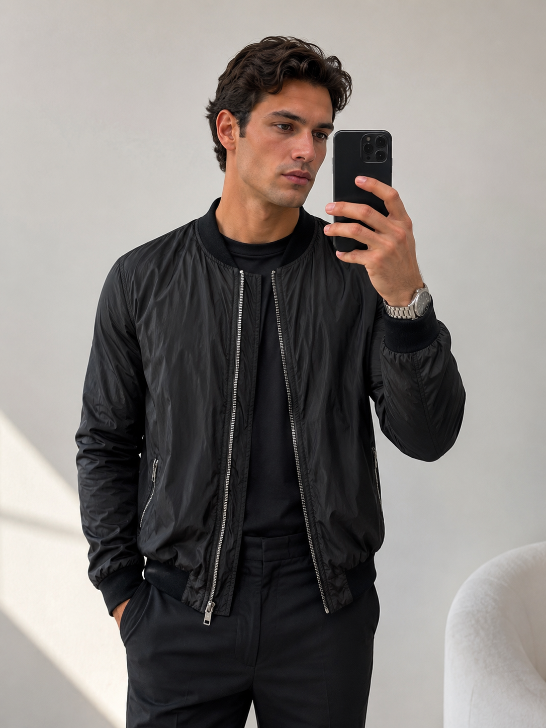 Dolce & Gabbana Black Nylon Bomber Jacket - 52/ Large