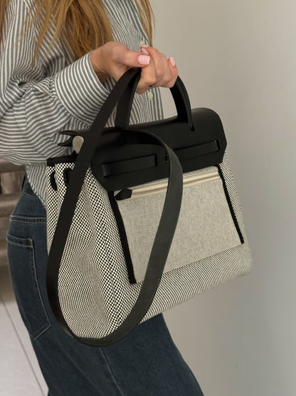 Hermès  Herbag 31 Vache Hunter Toile Quadrille Viking Black White Full Set