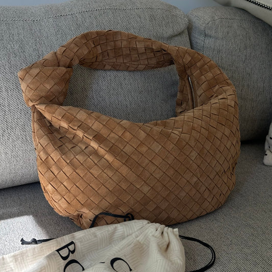 Bottega Veneta Brown Amber Gold Large Jodie Suede Hobo Bag