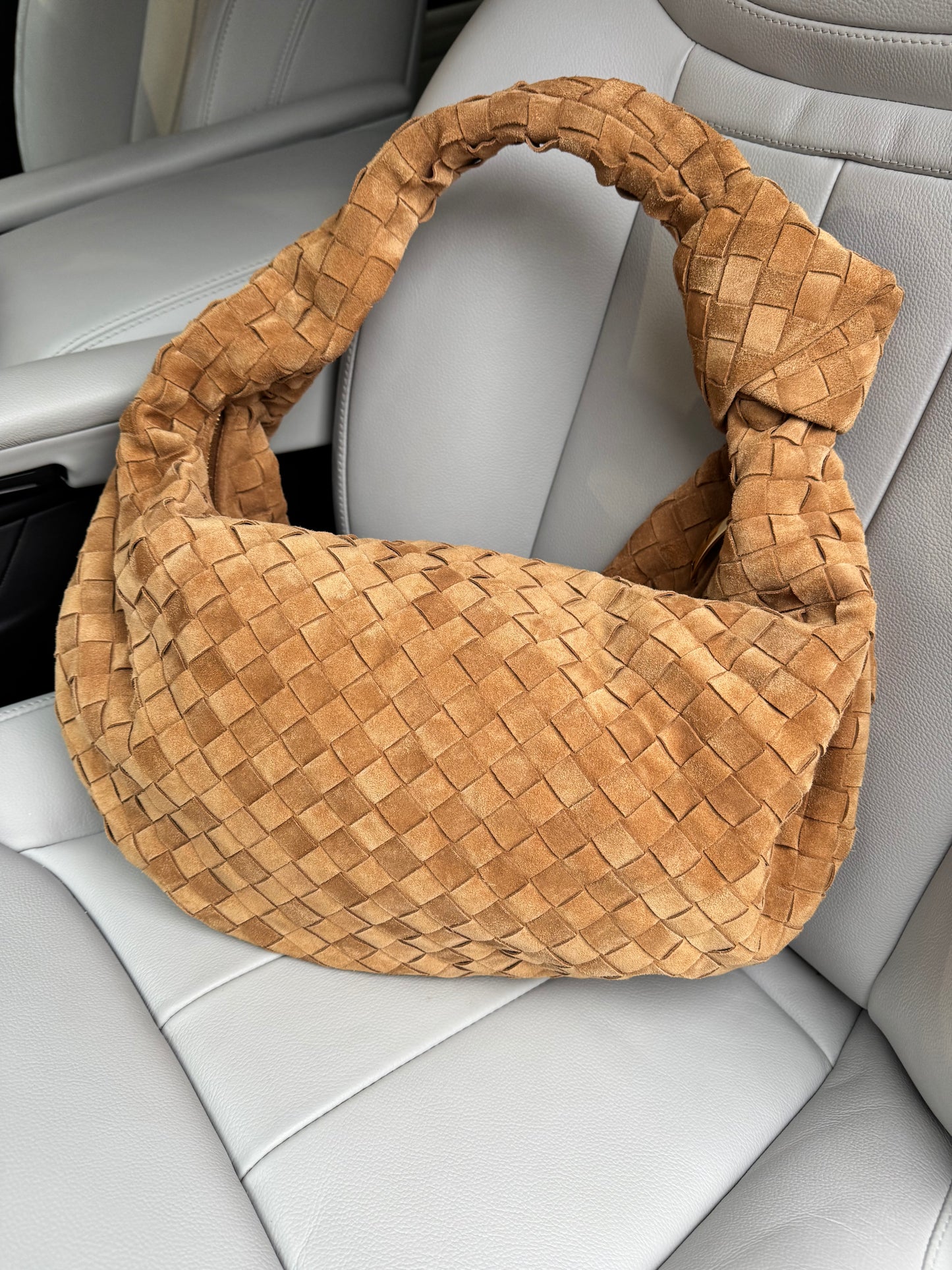 Bottega Veneta Brown Amber Gold Large Jodie Suede Hobo Bag - New No Tags