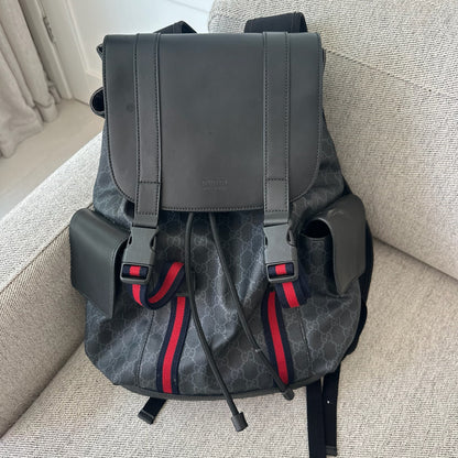 Gucci Black GG Supreme Backpack – W35 x H46 x D12 cm