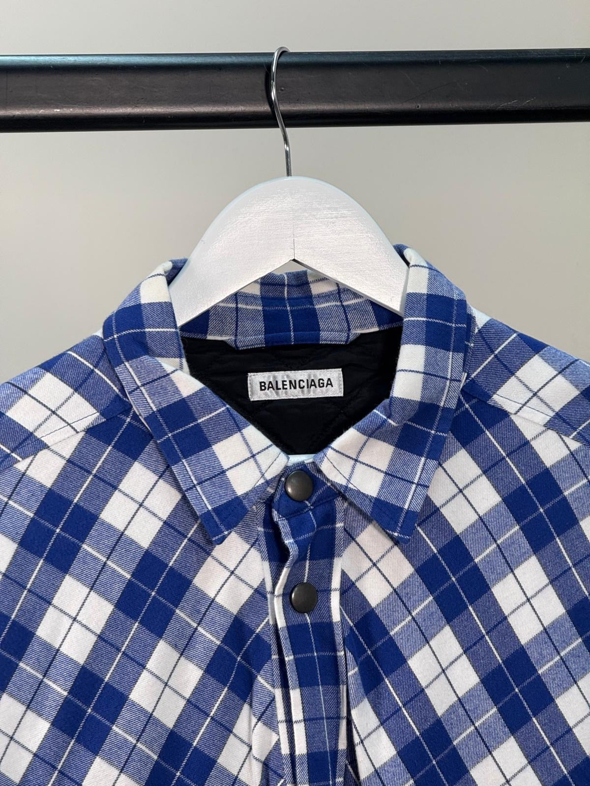 Balenciaga Blue White Checked Swing Quilted Jacket - size 34-SMALL