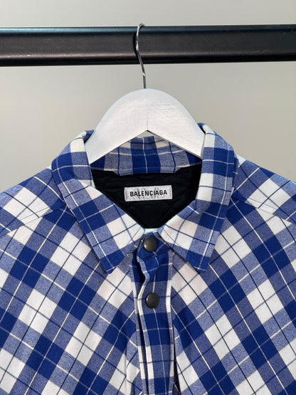 Balenciaga Blue White Checked Swing Quilted Jacket - size 34-SMALL