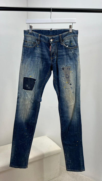 Dsquared2 Mens Blue Yellow Splash Jean - Label 44