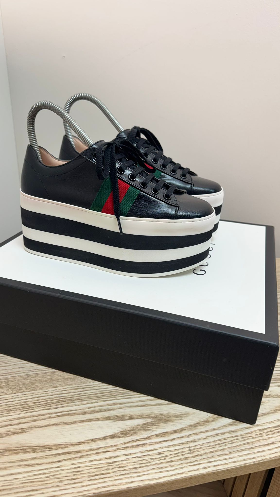 Gucci Black Quentin Peggy Stripe Platform Shoes – EU 35 / UK 2