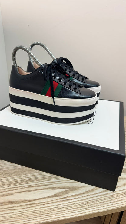Gucci Black Quentin Peggy Stripe Platform Shoes – EU 35 / UK 2