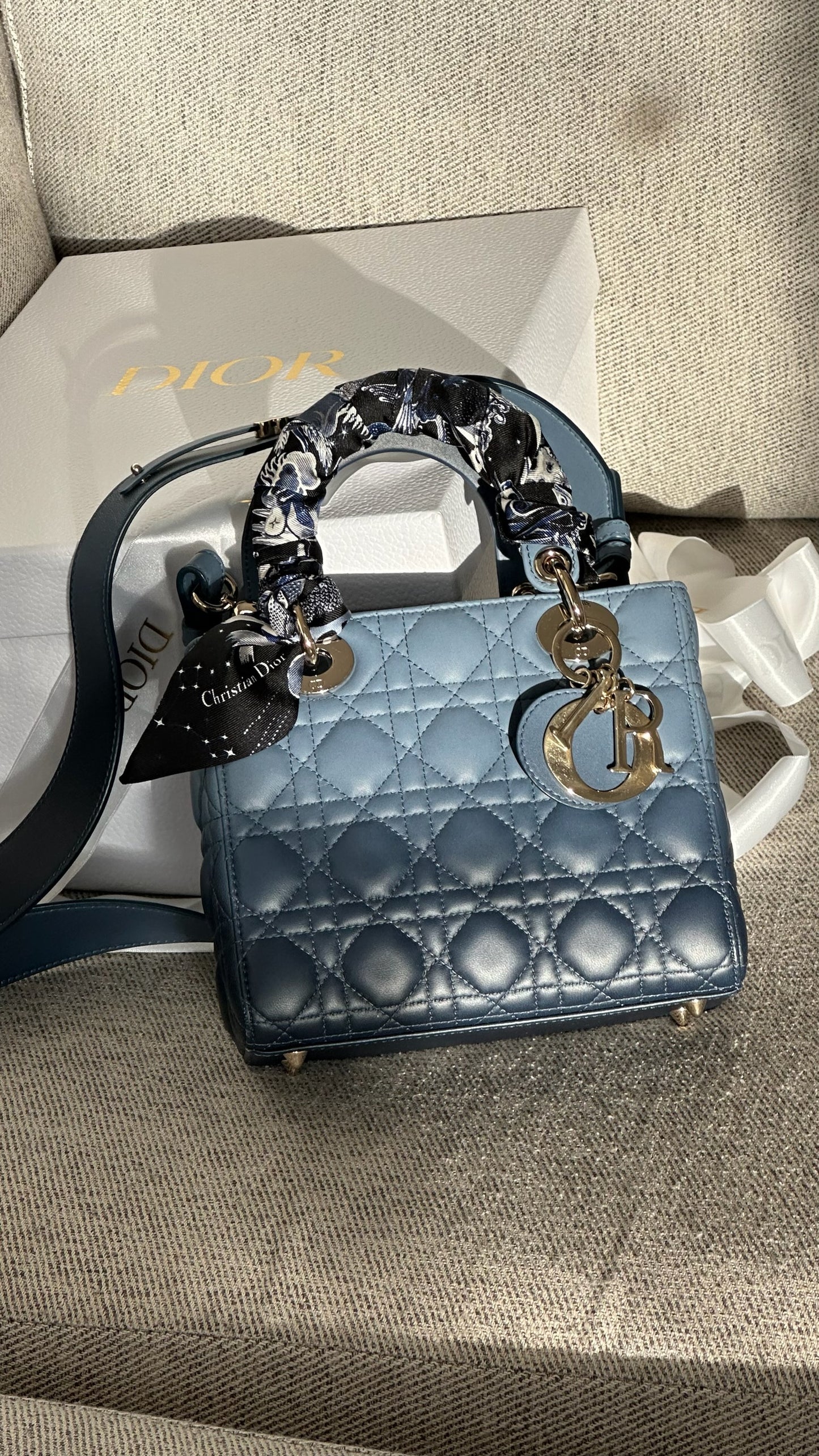 Christian Dior Small Dior My ABC Lady Dior Ombré Blu - In Box Inc Silk Twill And Long Strap