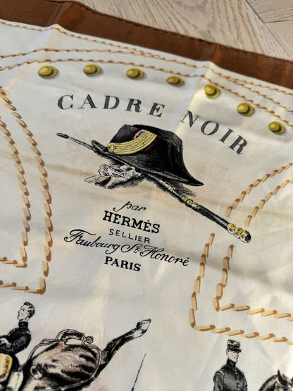 Hermès Cadre Noir Brown Cream Silk Scarf