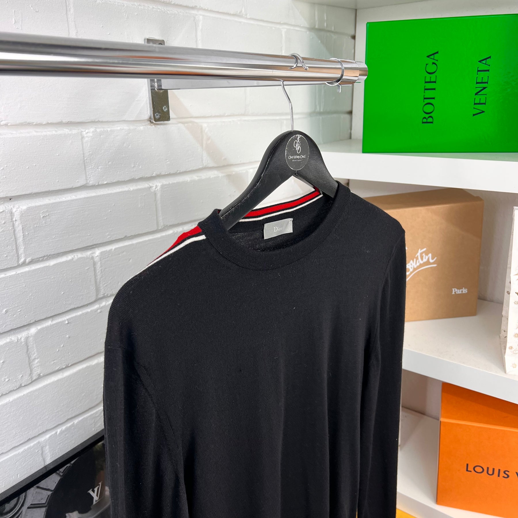 Mens black jumper shop with red crosses