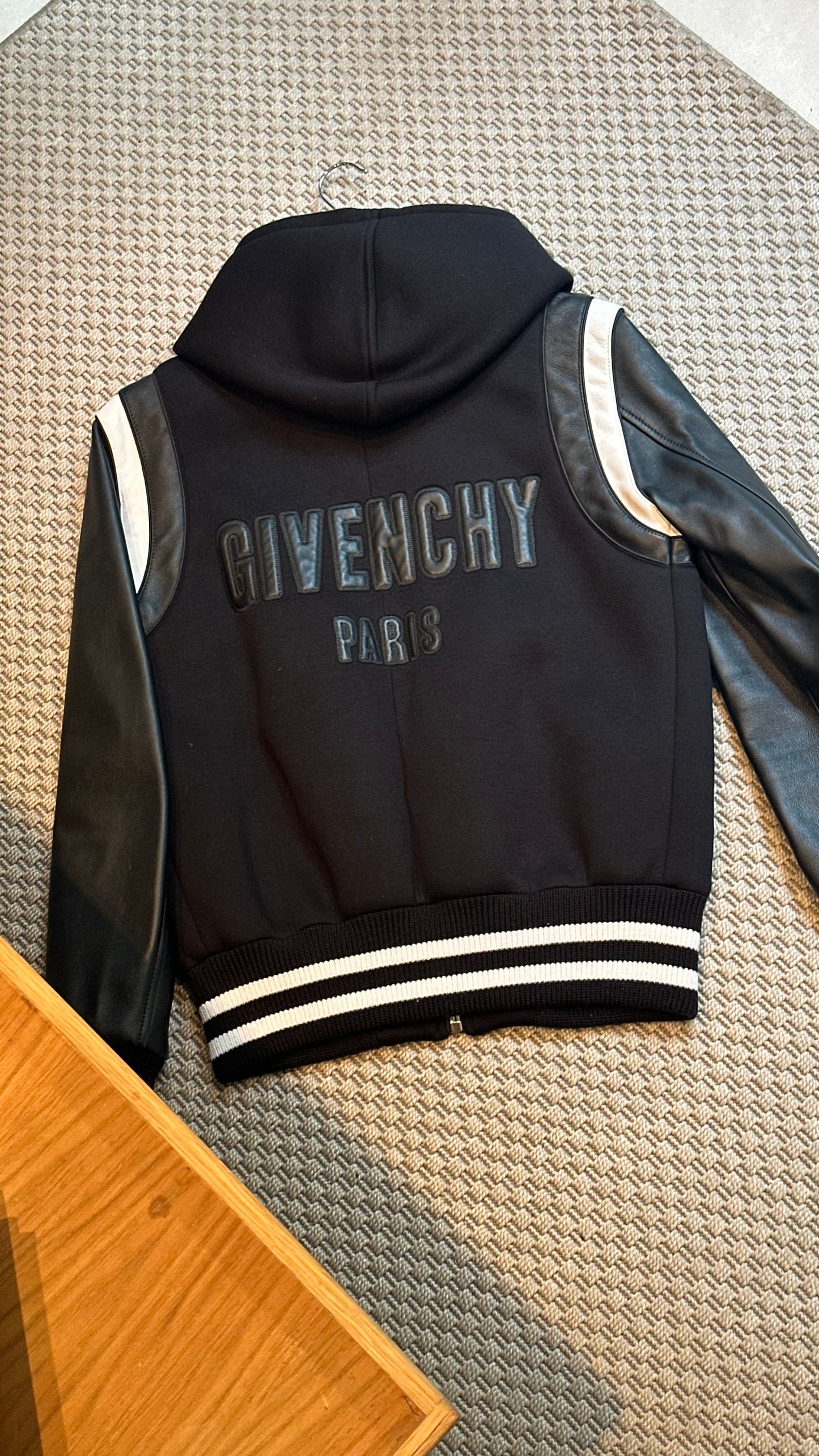 Givenchy Leather Sleve Neoprene Hooded Bomber Jacket - Small